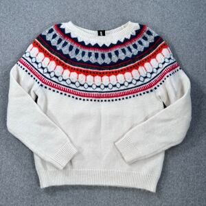 Gap Mohair Fair Isle Sweater Women's Large Cream Blue Orange Pullover Crew Neck